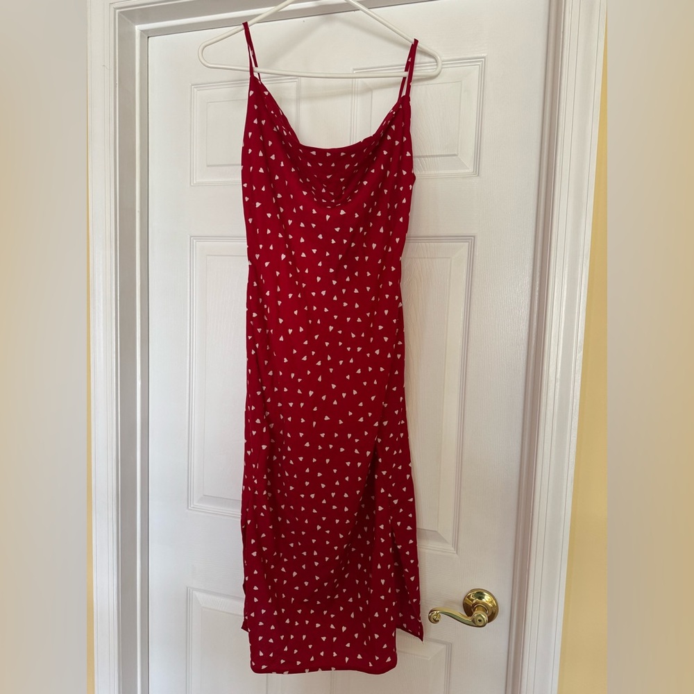 Nasty Gal Heart Print Cowl Neck Midi Dress